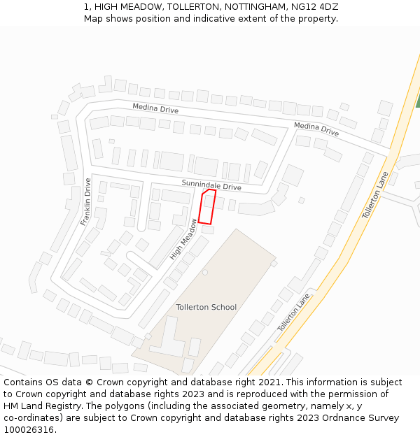 1, HIGH MEADOW, TOLLERTON, NOTTINGHAM, NG12 4DZ: Location map and indicative extent of plot