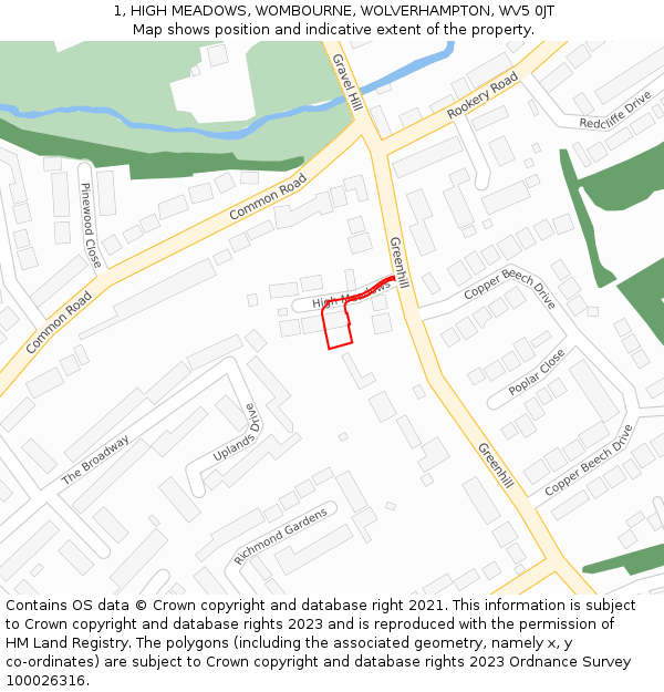 1, HIGH MEADOWS, WOMBOURNE, WOLVERHAMPTON, WV5 0JT: Location map and indicative extent of plot