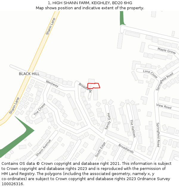 1, HIGH SHANN FARM, KEIGHLEY, BD20 6HG: Location map and indicative extent of plot