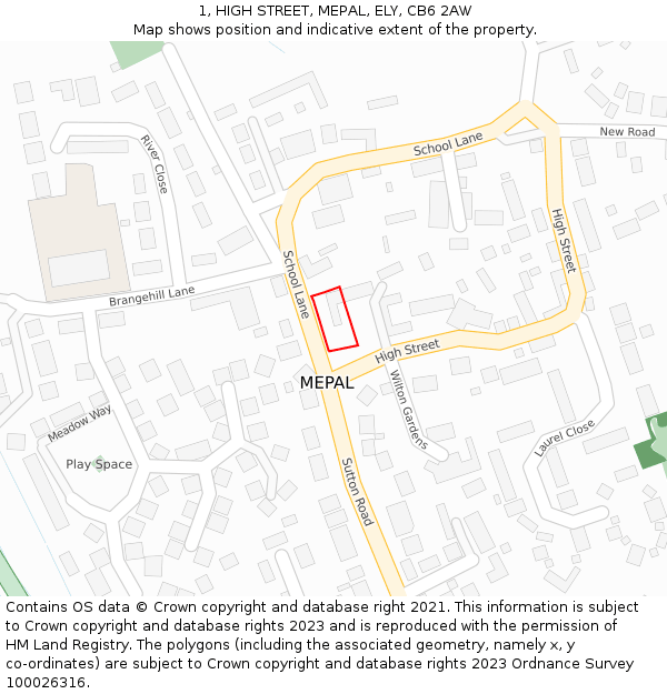 1, HIGH STREET, MEPAL, ELY, CB6 2AW: Location map and indicative extent of plot
