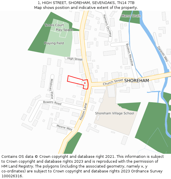 1, HIGH STREET, SHOREHAM, SEVENOAKS, TN14 7TB: Location map and indicative extent of plot