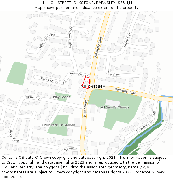 1, HIGH STREET, SILKSTONE, BARNSLEY, S75 4JH: Location map and indicative extent of plot