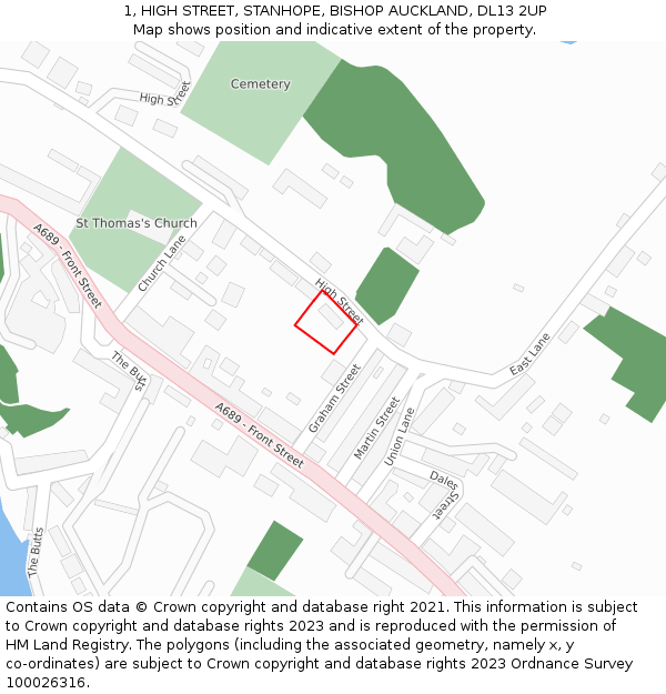 1, HIGH STREET, STANHOPE, BISHOP AUCKLAND, DL13 2UP: Location map and indicative extent of plot