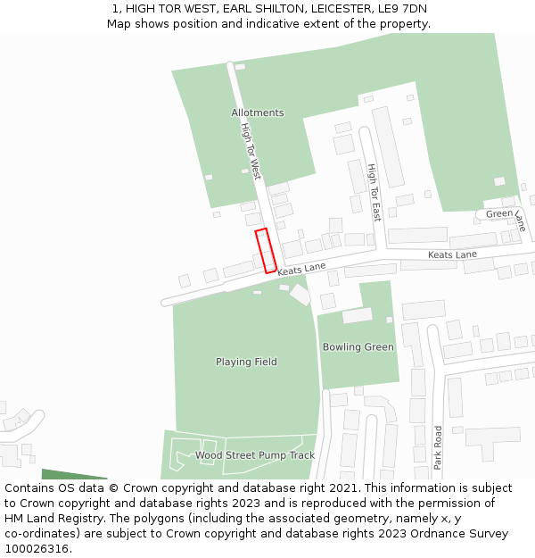 1, HIGH TOR WEST, EARL SHILTON, LEICESTER, LE9 7DN: Location map and indicative extent of plot