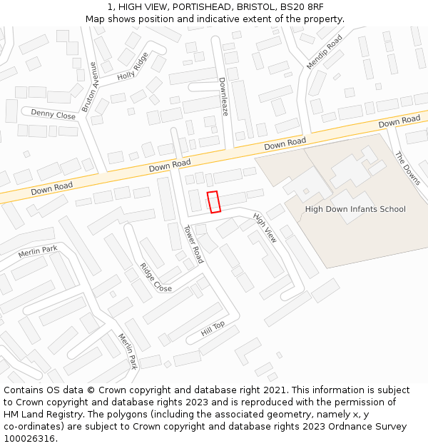 1, HIGH VIEW, PORTISHEAD, BRISTOL, BS20 8RF: Location map and indicative extent of plot