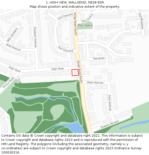 1, HIGH VIEW, WALLSEND, NE28 8SR: Location map and indicative extent of plot