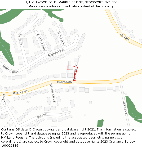 1, HIGH WOOD FOLD, MARPLE BRIDGE, STOCKPORT, SK6 5DE: Location map and indicative extent of plot