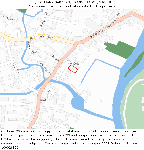 1, HIGHBANK GARDENS, FORDINGBRIDGE, SP6 1BF: Location map and indicative extent of plot