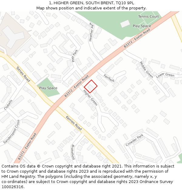 1, HIGHER GREEN, SOUTH BRENT, TQ10 9PL: Location map and indicative extent of plot