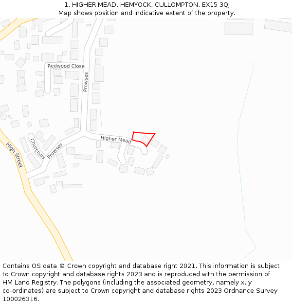 1, HIGHER MEAD, HEMYOCK, CULLOMPTON, EX15 3QJ: Location map and indicative extent of plot