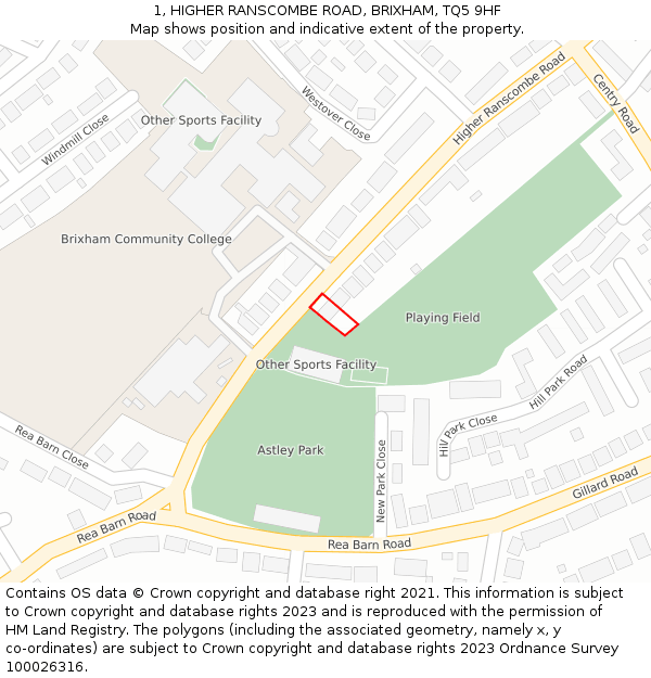 1, HIGHER RANSCOMBE ROAD, BRIXHAM, TQ5 9HF: Location map and indicative extent of plot