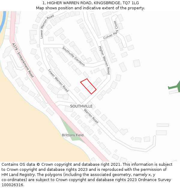 1, HIGHER WARREN ROAD, KINGSBRIDGE, TQ7 1LG: Location map and indicative extent of plot