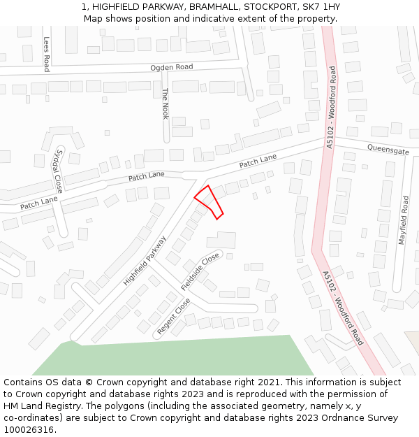 1, HIGHFIELD PARKWAY, BRAMHALL, STOCKPORT, SK7 1HY: Location map and indicative extent of plot