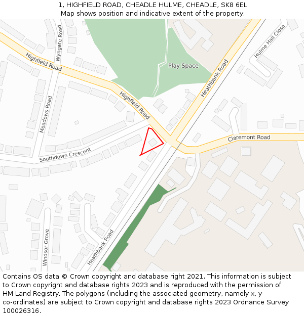 1, HIGHFIELD ROAD, CHEADLE HULME, CHEADLE, SK8 6EL: Location map and indicative extent of plot