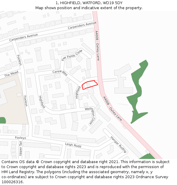 1, HIGHFIELD, WATFORD, WD19 5DY: Location map and indicative extent of plot