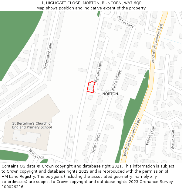 1, HIGHGATE CLOSE, NORTON, RUNCORN, WA7 6QP: Location map and indicative extent of plot