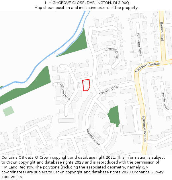 1, HIGHGROVE CLOSE, DARLINGTON, DL3 9XQ: Location map and indicative extent of plot