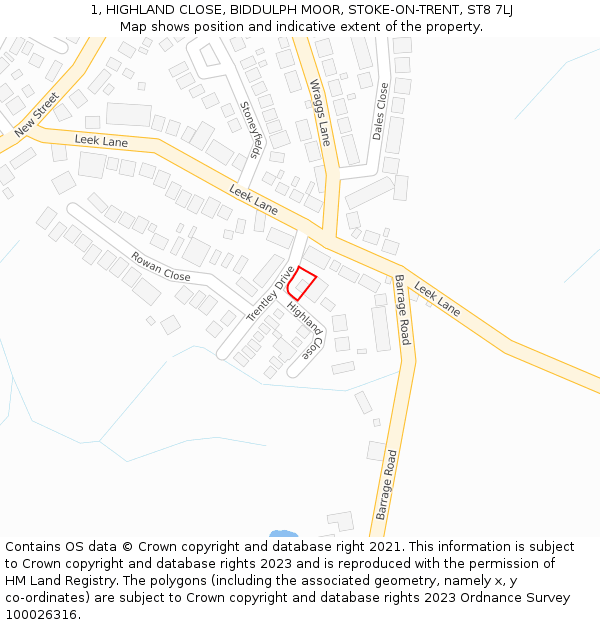 1, HIGHLAND CLOSE, BIDDULPH MOOR, STOKE-ON-TRENT, ST8 7LJ: Location map and indicative extent of plot