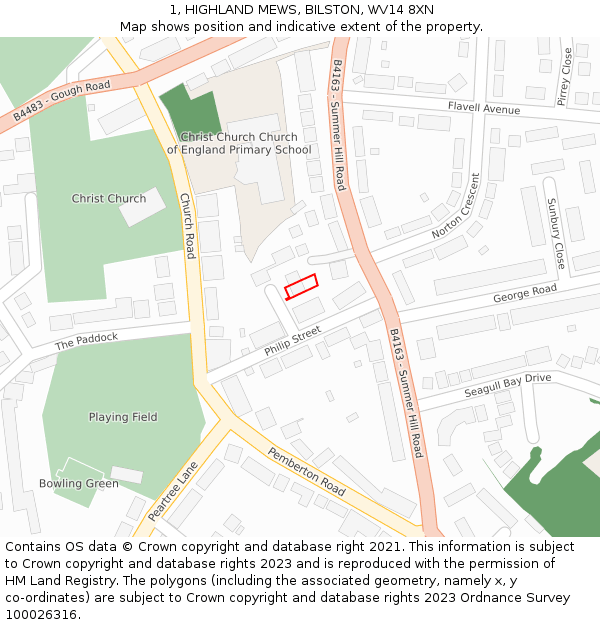 1, HIGHLAND MEWS, BILSTON, WV14 8XN: Location map and indicative extent of plot