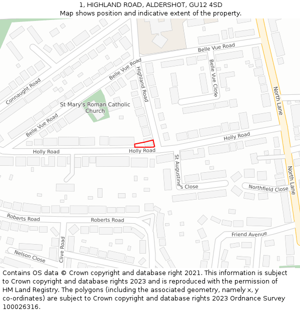 1, HIGHLAND ROAD, ALDERSHOT, GU12 4SD: Location map and indicative extent of plot