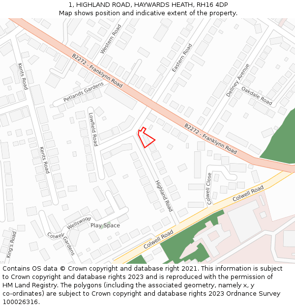 1, HIGHLAND ROAD, HAYWARDS HEATH, RH16 4DP: Location map and indicative extent of plot