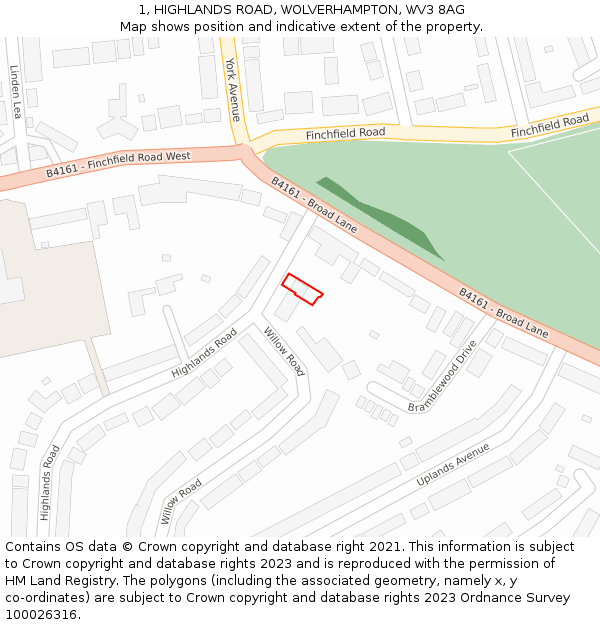 1, HIGHLANDS ROAD, WOLVERHAMPTON, WV3 8AG: Location map and indicative extent of plot