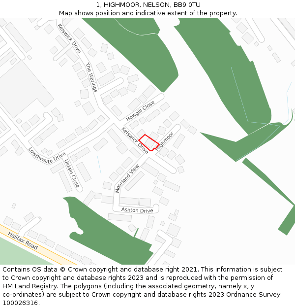 1, HIGHMOOR, NELSON, BB9 0TU: Location map and indicative extent of plot