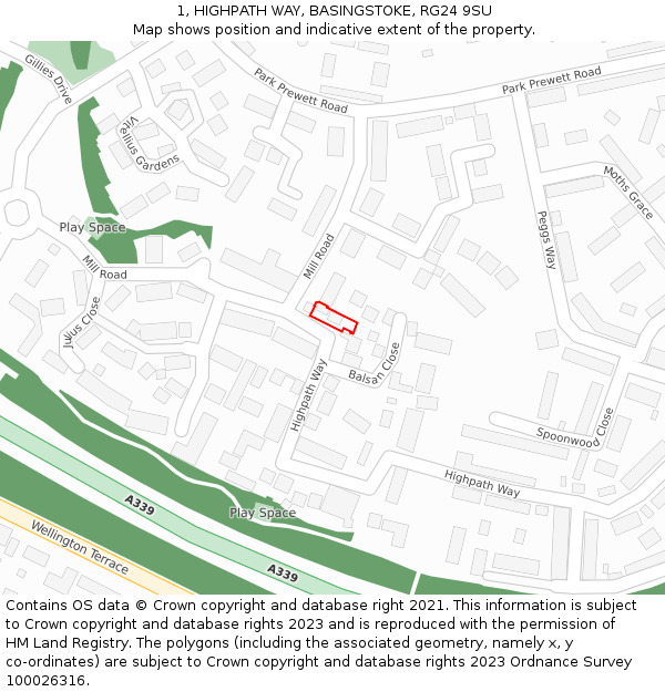 1, HIGHPATH WAY, BASINGSTOKE, RG24 9SU: Location map and indicative extent of plot
