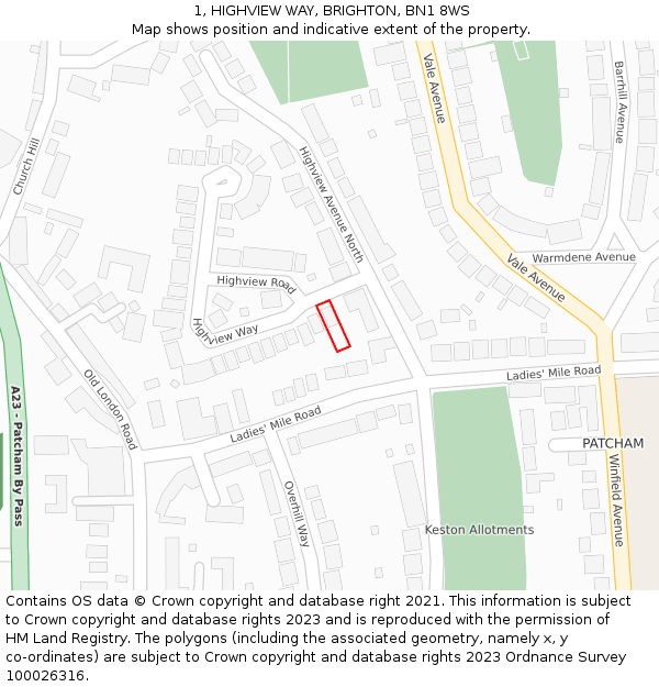 1, HIGHVIEW WAY, BRIGHTON, BN1 8WS: Location map and indicative extent of plot