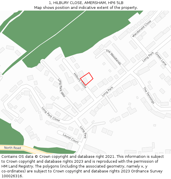 1, HILBURY CLOSE, AMERSHAM, HP6 5LB: Location map and indicative extent of plot