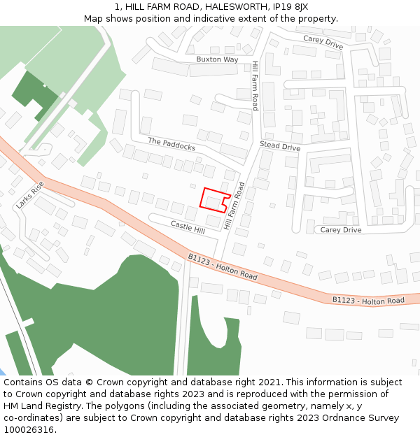 1, HILL FARM ROAD, HALESWORTH, IP19 8JX: Location map and indicative extent of plot