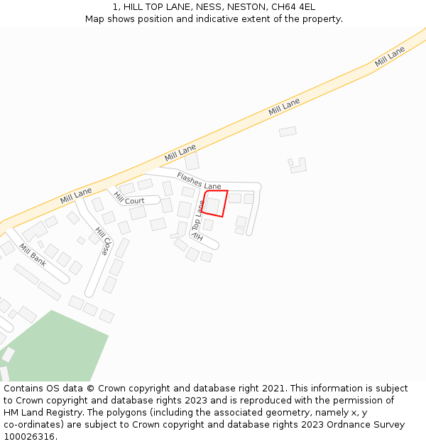 1, HILL TOP LANE, NESS, NESTON, CH64 4EL: Location map and indicative extent of plot