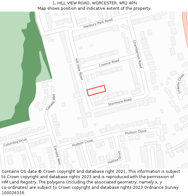 1, HILL VIEW ROAD, WORCESTER, WR2 4PN: Location map and indicative extent of plot