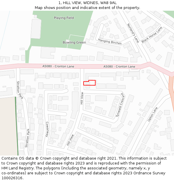 1, HILL VIEW, WIDNES, WA8 9AL: Location map and indicative extent of plot