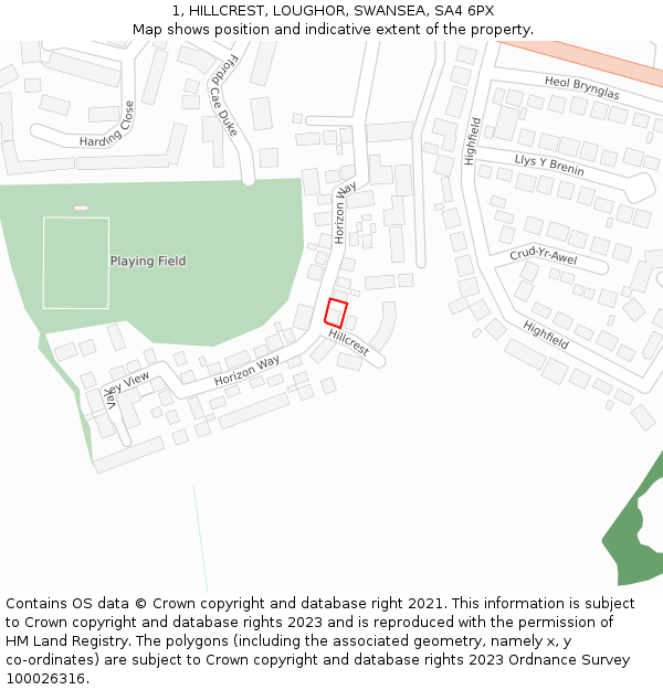 1, HILLCREST, LOUGHOR, SWANSEA, SA4 6PX: Location map and indicative extent of plot