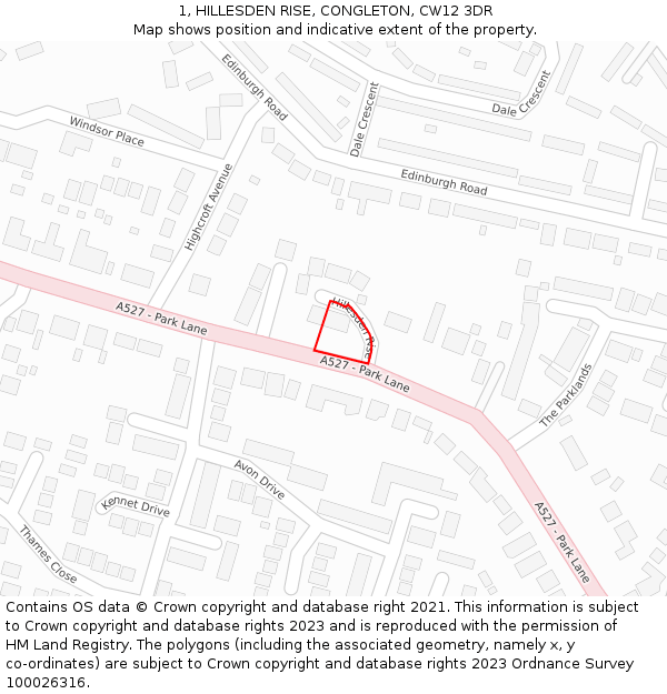 1, HILLESDEN RISE, CONGLETON, CW12 3DR: Location map and indicative extent of plot