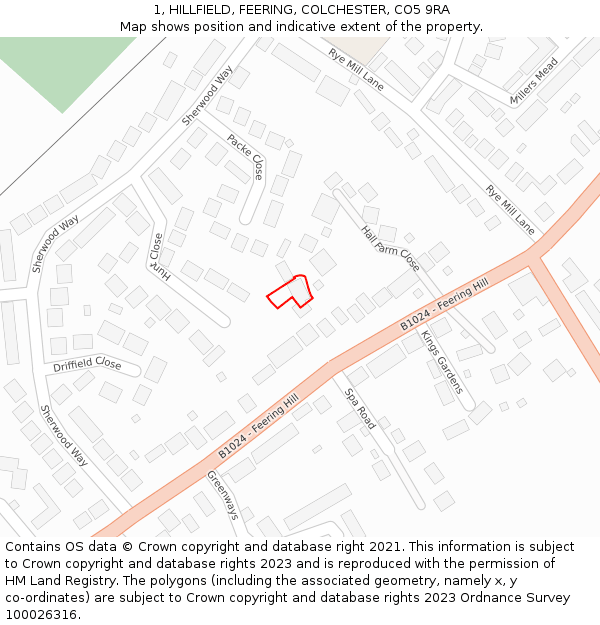 1, HILLFIELD, FEERING, COLCHESTER, CO5 9RA: Location map and indicative extent of plot