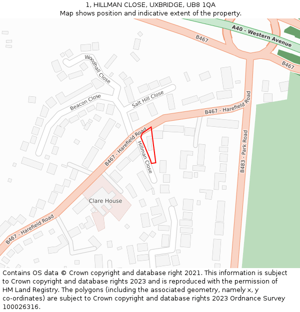 1, HILLMAN CLOSE, UXBRIDGE, UB8 1QA: Location map and indicative extent of plot