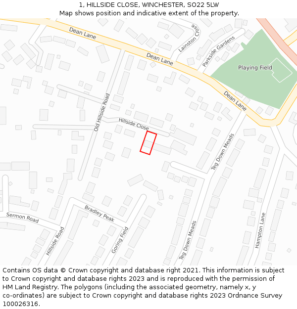 1, HILLSIDE CLOSE, WINCHESTER, SO22 5LW: Location map and indicative extent of plot