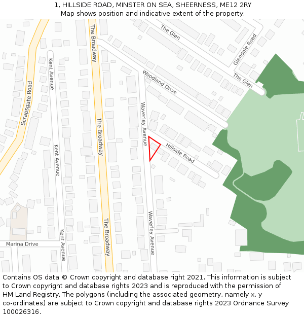 1, HILLSIDE ROAD, MINSTER ON SEA, SHEERNESS, ME12 2RY: Location map and indicative extent of plot