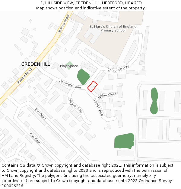 1, HILLSIDE VIEW, CREDENHILL, HEREFORD, HR4 7FD: Location map and indicative extent of plot