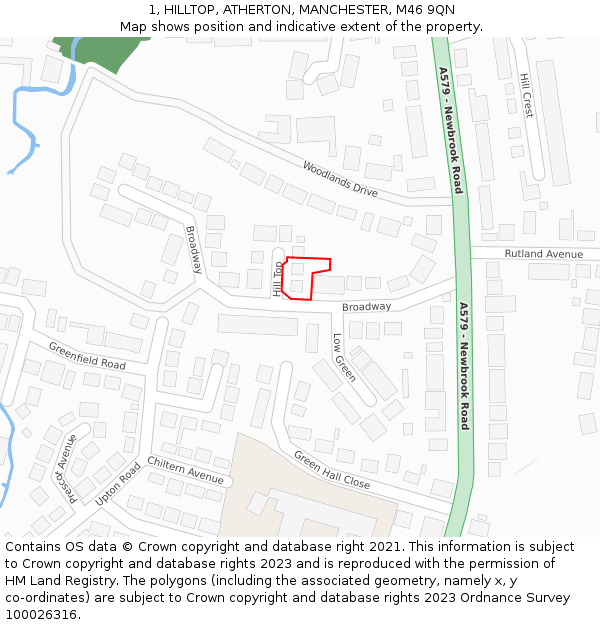 1, HILLTOP, ATHERTON, MANCHESTER, M46 9QN: Location map and indicative extent of plot