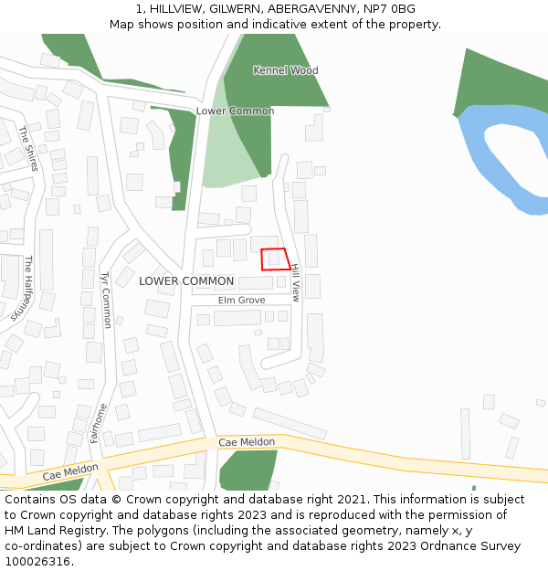 1, HILLVIEW, GILWERN, ABERGAVENNY, NP7 0BG: Location map and indicative extent of plot
