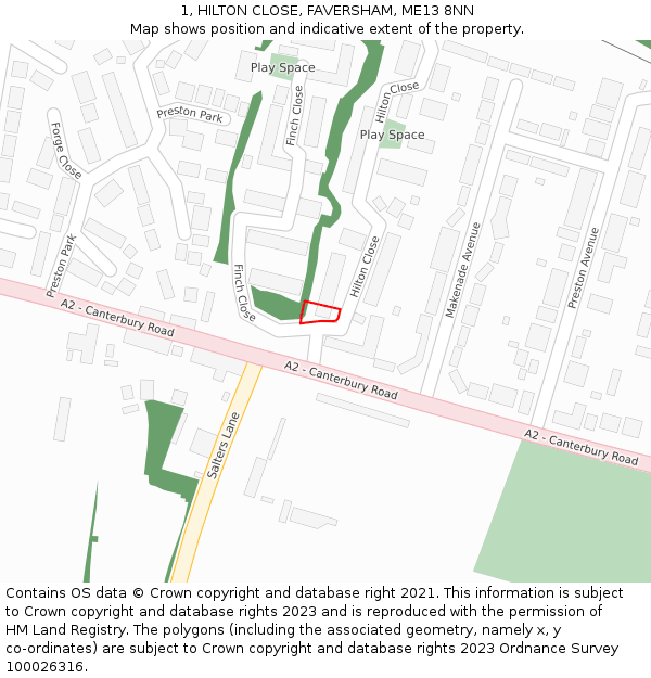 1, HILTON CLOSE, FAVERSHAM, ME13 8NN: Location map and indicative extent of plot