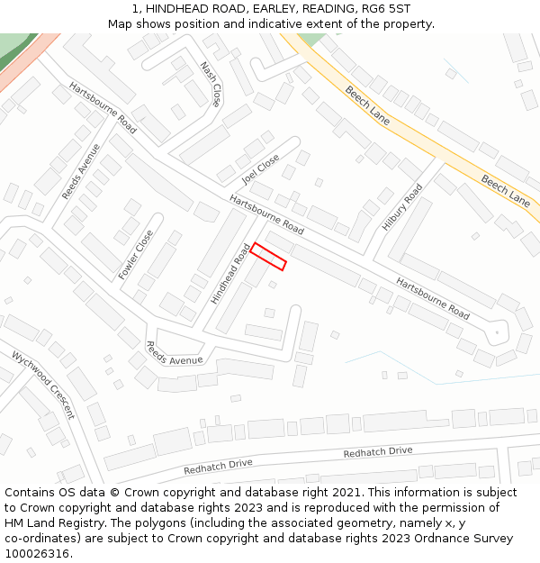 1, HINDHEAD ROAD, EARLEY, READING, RG6 5ST: Location map and indicative extent of plot