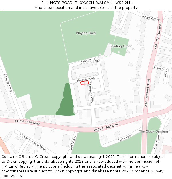 1, HINGES ROAD, BLOXWICH, WALSALL, WS3 2LL: Location map and indicative extent of plot