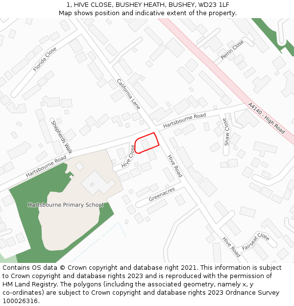 1, HIVE CLOSE, BUSHEY HEATH, BUSHEY, WD23 1LF: Location map and indicative extent of plot