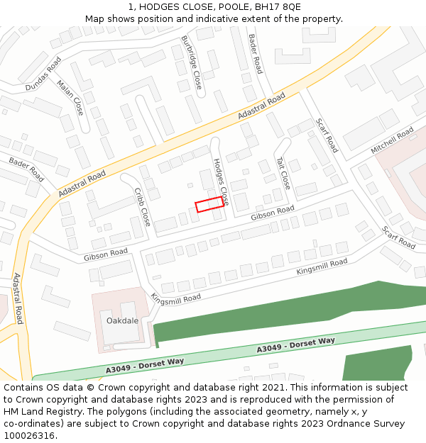 1, HODGES CLOSE, POOLE, BH17 8QE: Location map and indicative extent of plot