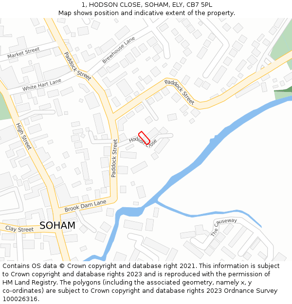 1, HODSON CLOSE, SOHAM, ELY, CB7 5PL: Location map and indicative extent of plot