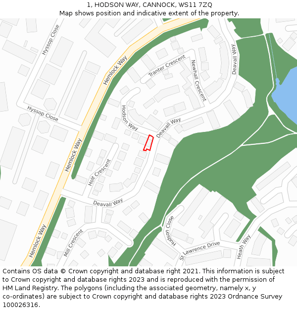 1, HODSON WAY, CANNOCK, WS11 7ZQ: Location map and indicative extent of plot